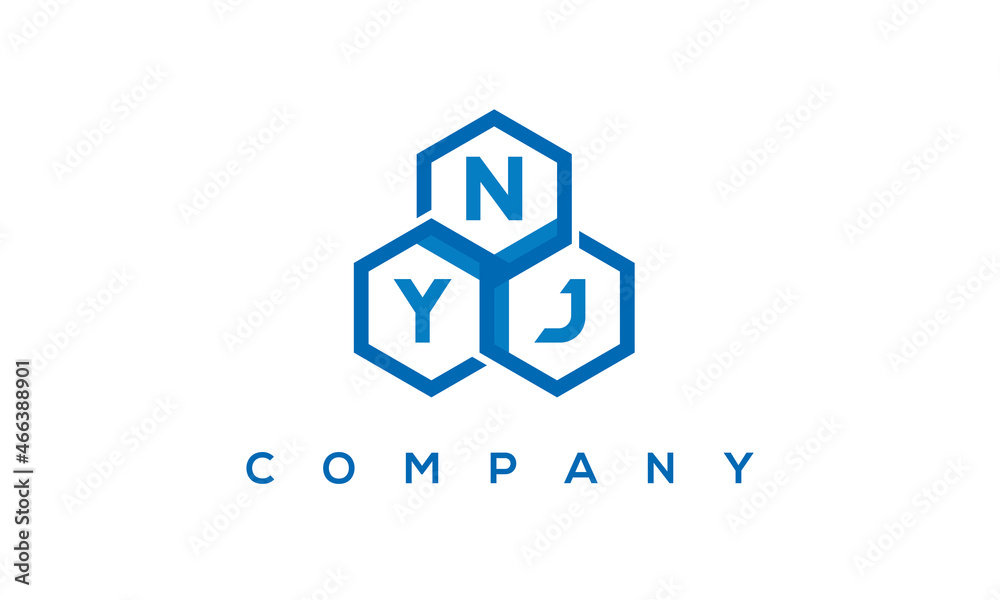 NYJ letters design logo with three polygon hexagon logo vector template	