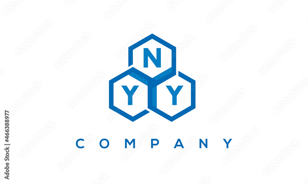 NYY letters design logo with three polygon hexagon logo vector template	