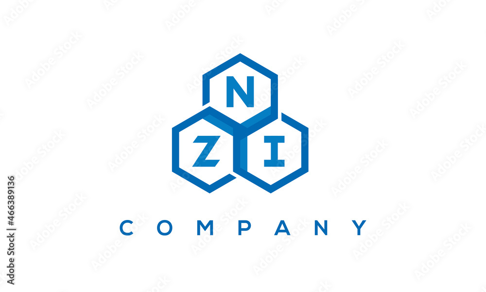 NZI letters design logo with three polygon hexagon logo vector template	