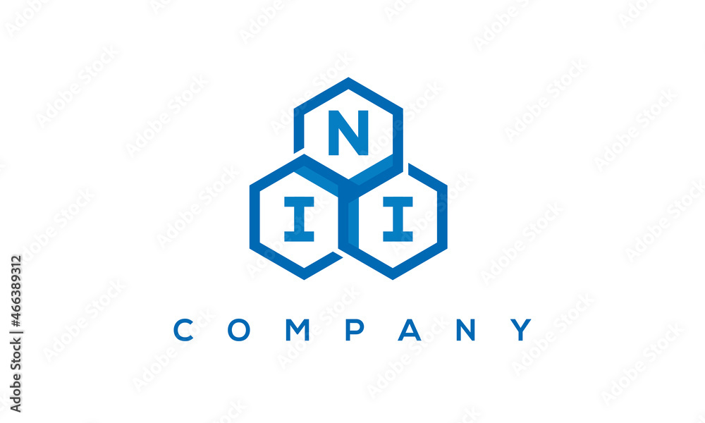 NII letters design logo with three polygon hexagon logo vector template	