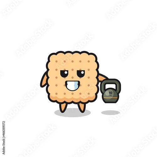 cracker mascot lifting kettlebell in the gym