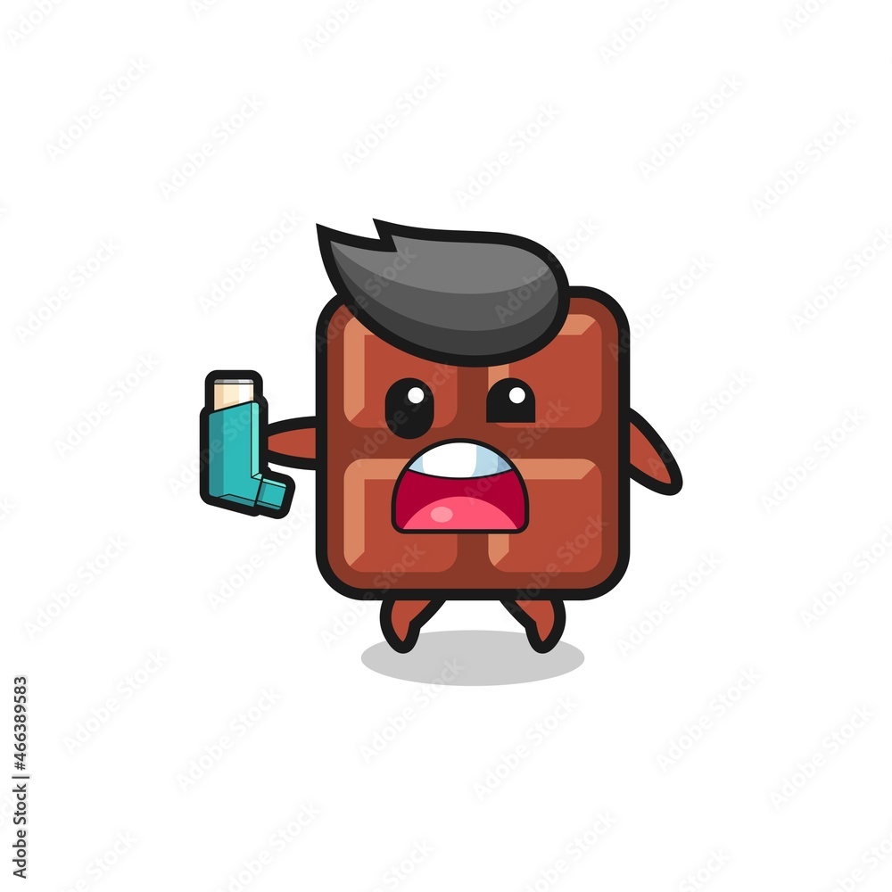 chocolate bar mascot having asthma while holding the inhaler chocolate bar mascot having asthma while holding the inhaler