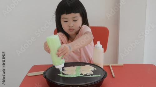 Kid enjoy making pancake in many design at home by itself.