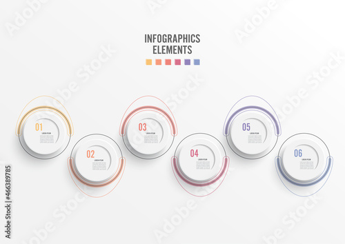 Abstract elements of graph infographic template with label, integrated circles. Business concept with 6 options. For content, diagram, flowchart, steps, parts, timeline infographics, workflow layout.