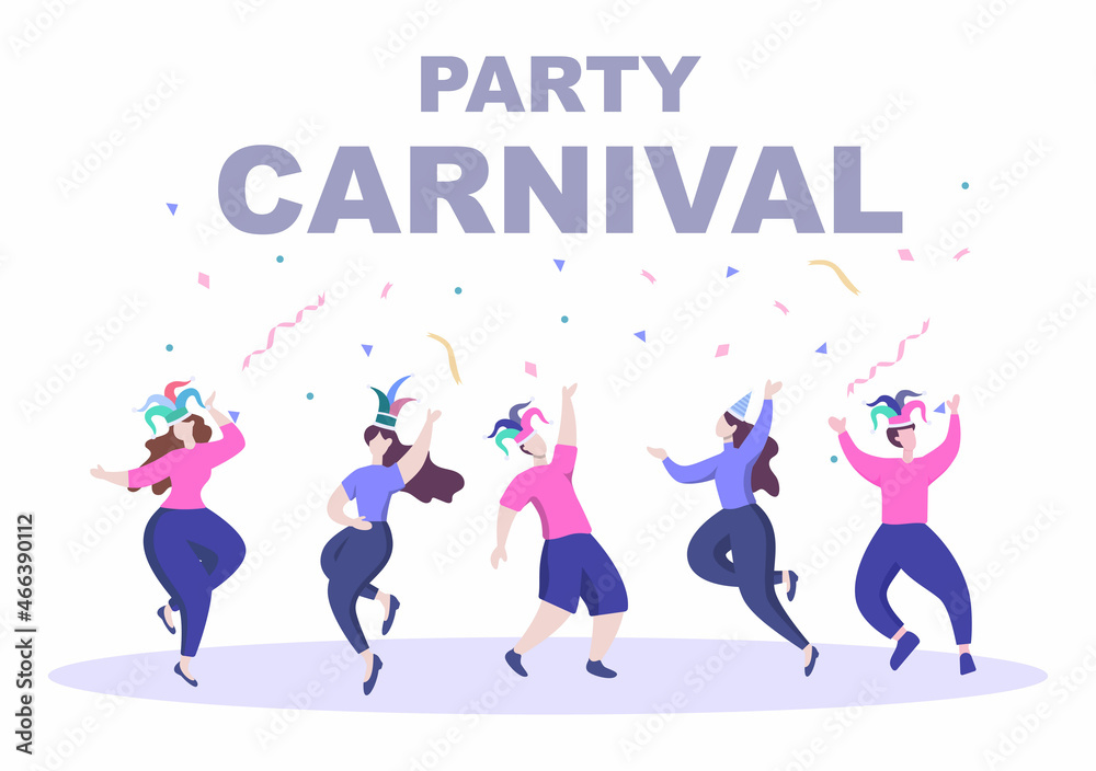 Happy Carnival Celebration Background Vector Illustration. People festival With Colorful Party, Confetti, Dance, Music and bright Costumes for Poster