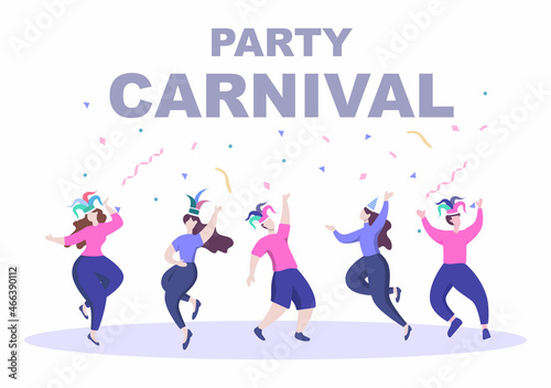 Happy Carnival Celebration Background Vector Illustration. People festival With Colorful Party  Confetti  Dance  Music and bright Costumes for Poster