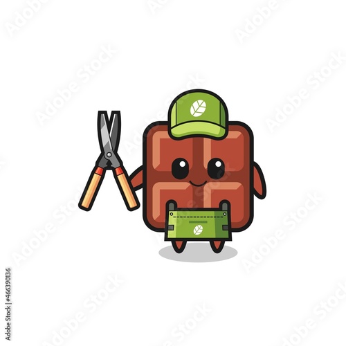 cute chocolate bar as gardener mascot