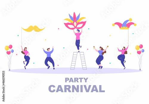 Happy Carnival Celebration Background Vector Illustration. People festival With Colorful Party, Confetti, Dance, Music and bright Costumes for Poster