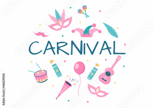 Happy Carnival Celebration Background Vector Illustration. People festival With Colorful Party, Confetti, Dance, Music and bright Costumes for Poster