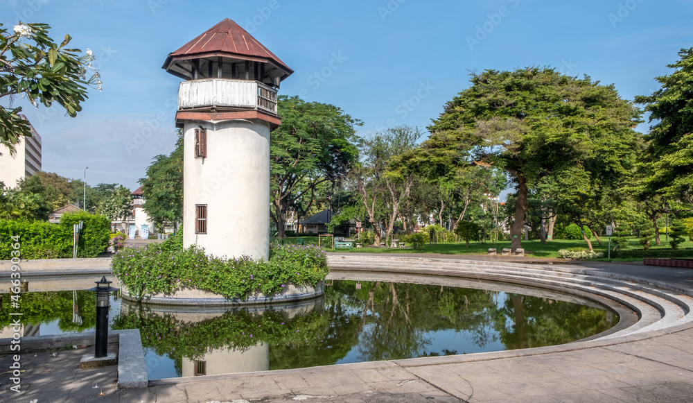 Historic guard tower at Rommaninat Park, also known as Khut Kao Park, in downtown Bangkok Historic guard tower at Rommaninat Park, also known as Khut Kao Park, in downtown Bangkok