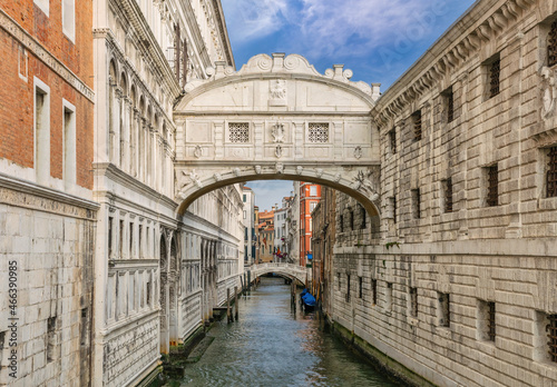 Venice Italy, city skyline at Bridge of Sighs and canal