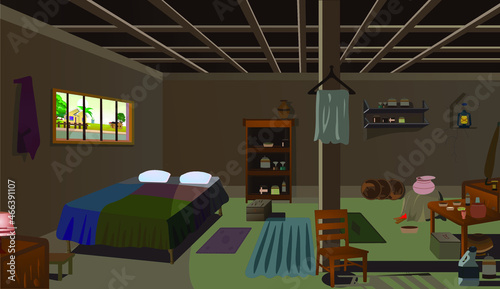 Village room inside vector artwork poor room interior illustration