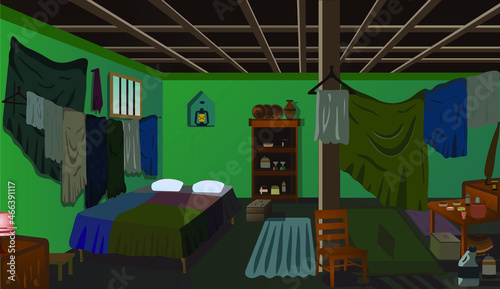 Village room inside vector artwork poor room interior illustration