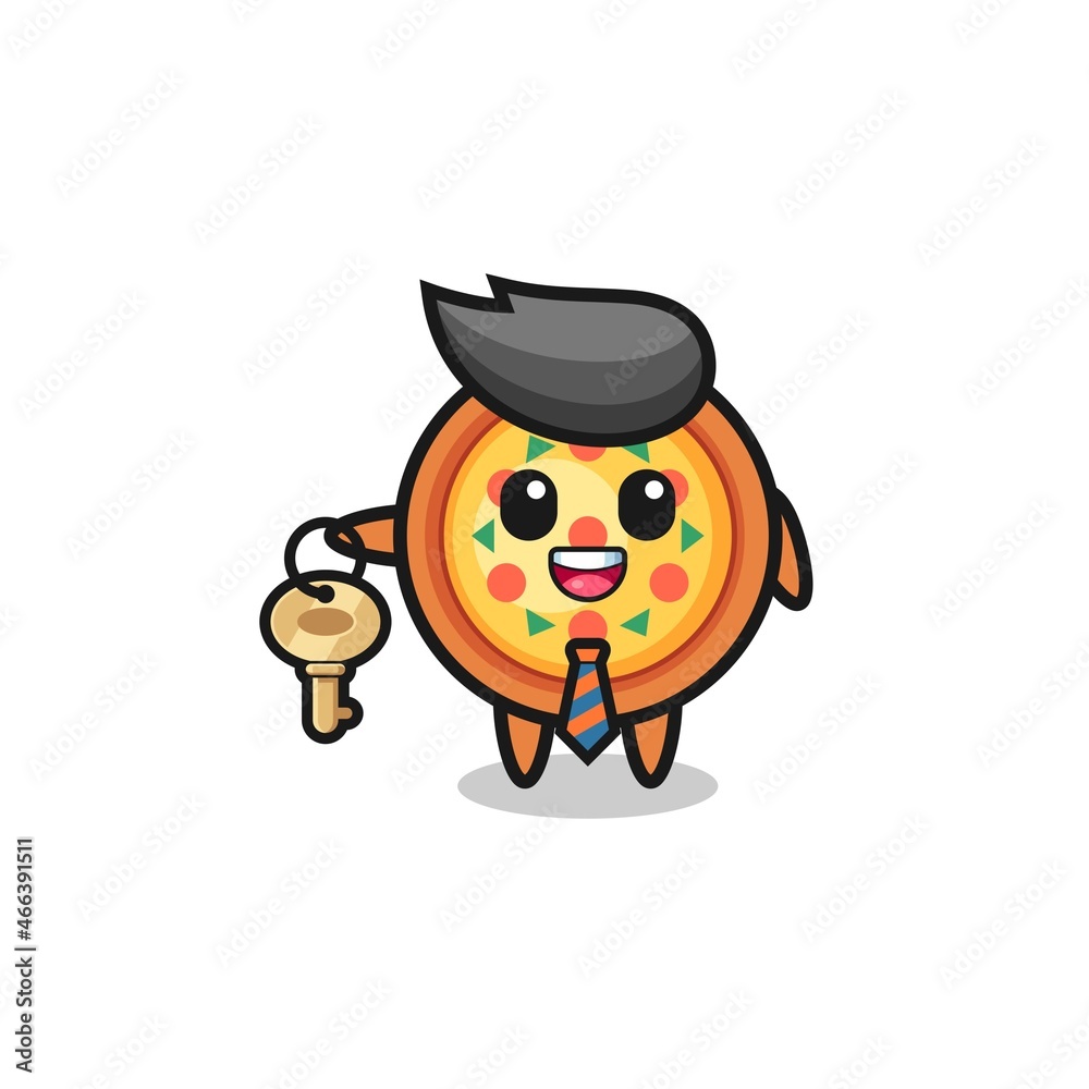 cute pizza as a real estate agent mascot