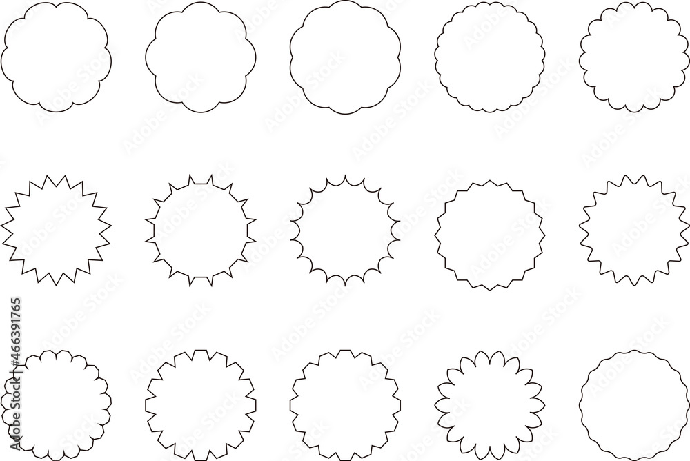 Circular decorative material drawn in black and white vector lines.
