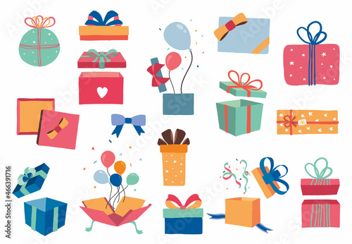 Gift box object collection with ribbon.Vector illustration for icon,sticker,printable.Editable element