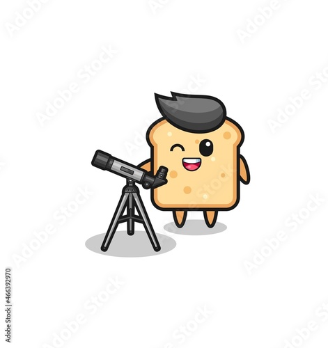 bread astronomer mascot with a modern telescope