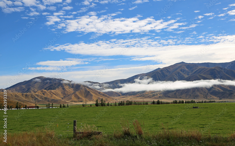 Scarf of clouds and pasture, New Zealand