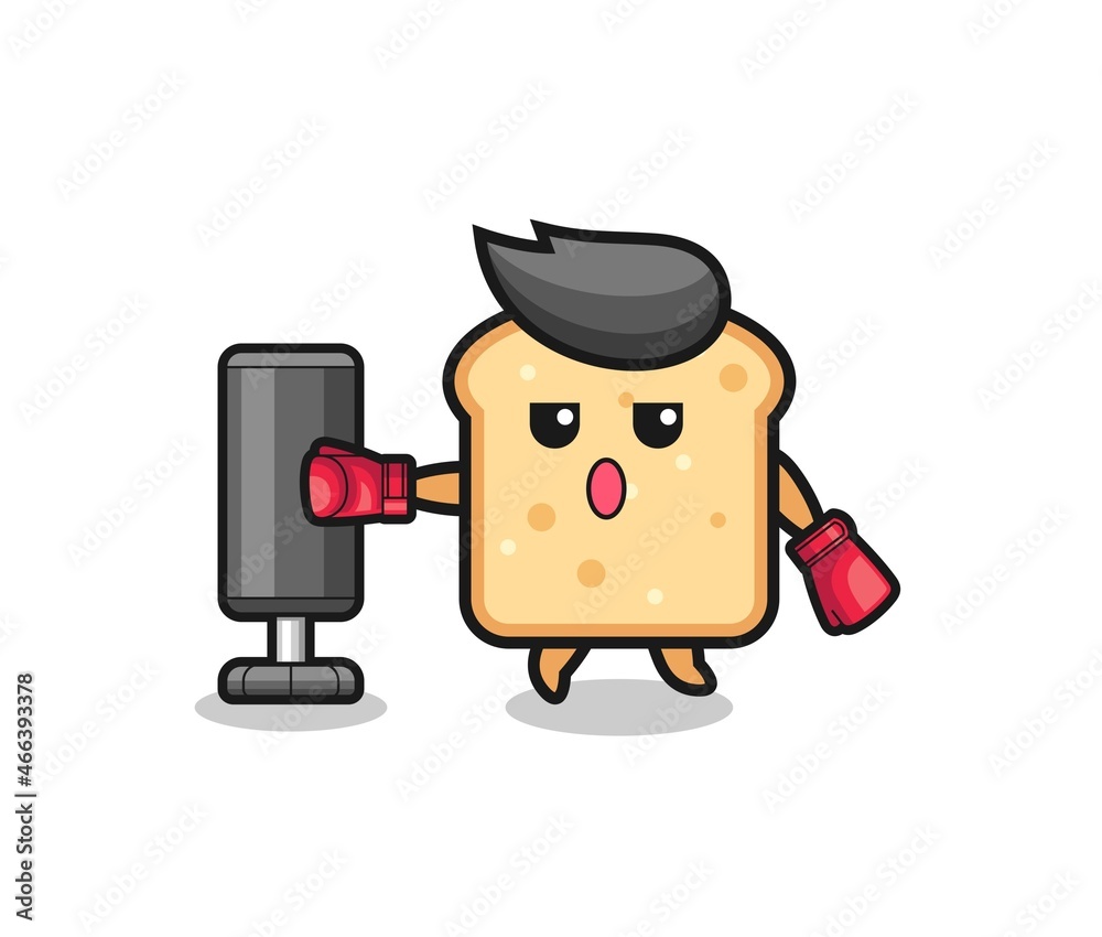 bread boxer cartoon doing training with punching bag bread boxer cartoon doing training with punching bag