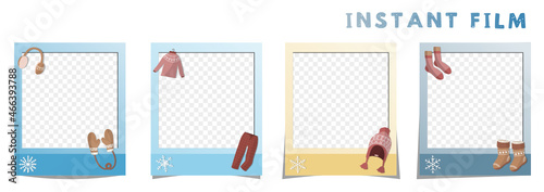 Instant film style square frame, happy winter,インスタントフィルム風正方形フレーム ハッピーウインター