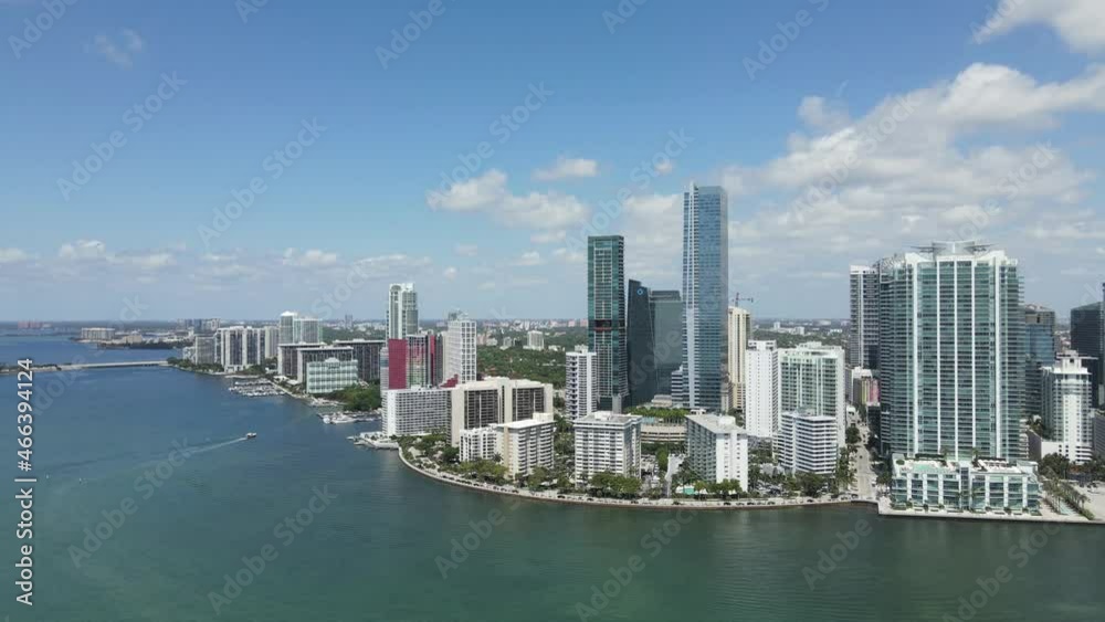 Miami USA. Aerial View, Downtown Waterfront, Skyscrapers and Corporate Buildings on Sunny Day Miami USA. Aerial View, Downtown Waterfront, Skyscrapers and Corporate Buildings on Sunny Day
