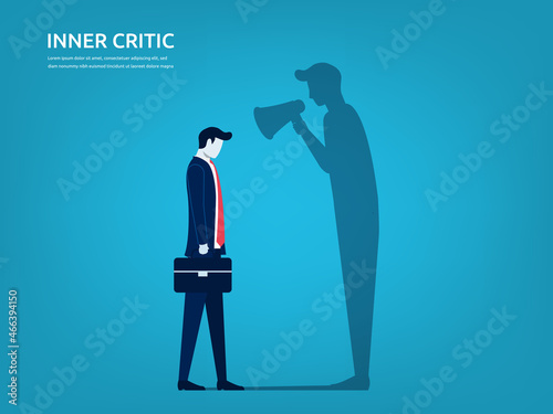 Inner critic concept, businessman and his shadow vector illustration photo