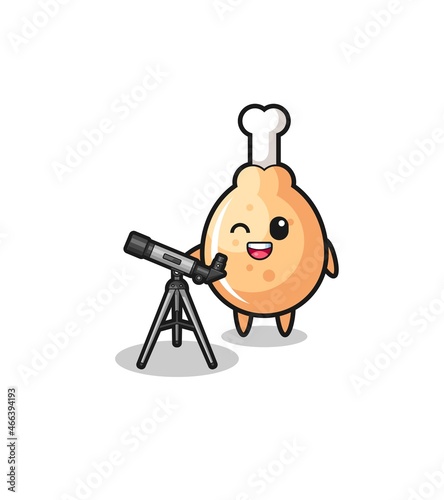 fried chicken astronomer mascot with a modern telescope