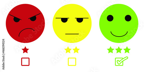 different moods smiles and check mark sign, vector icons set
