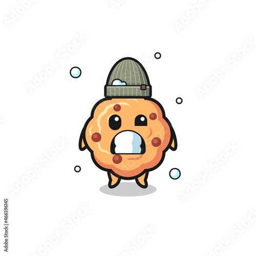 cute cartoon chocolate chip cookie with shivering expression
