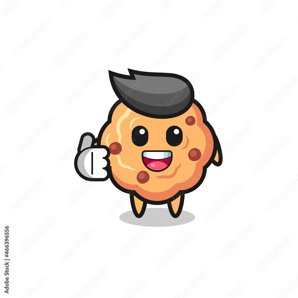 chocolate chip cookie mascot doing thumbs up gesture
