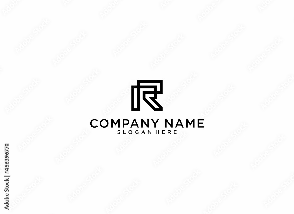 Unique and easily recognizable minimalist R logo in white background