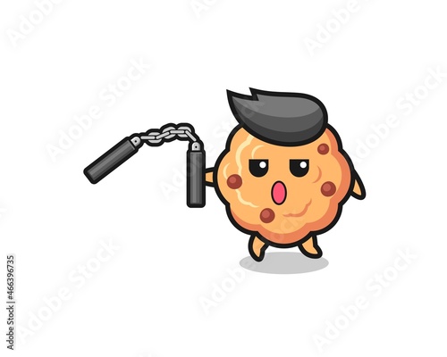 cartoon of chocolate chip cookie using nunchaku