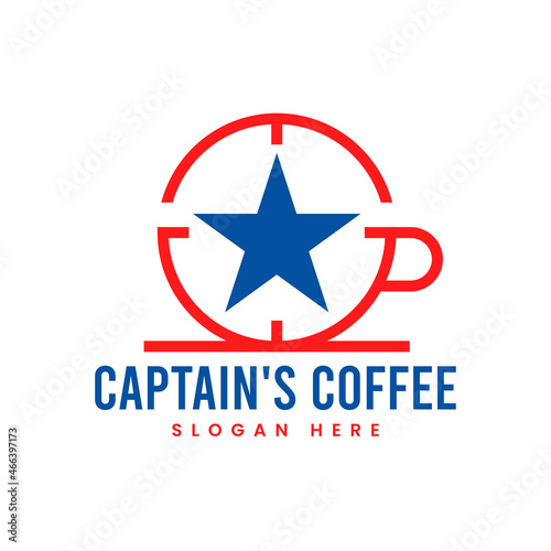 coffee star logo. star line design and cup of coffee. Vector line art icon template