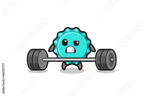 cartoon of bottle cap lifting a barbell