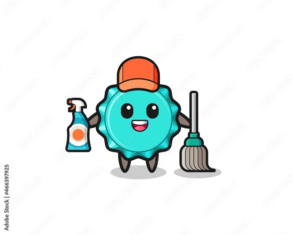 Fototapeta premium cute bottle cap character as cleaning services mascot