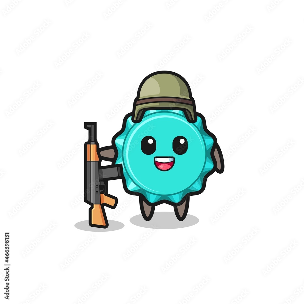 cute bottle cap mascot as a soldier