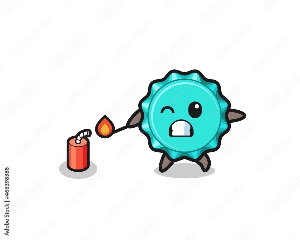 bottle cap mascot illustration playing firecracker