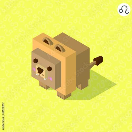 leo zodiac cartoon cubic isometric with their sign on color background