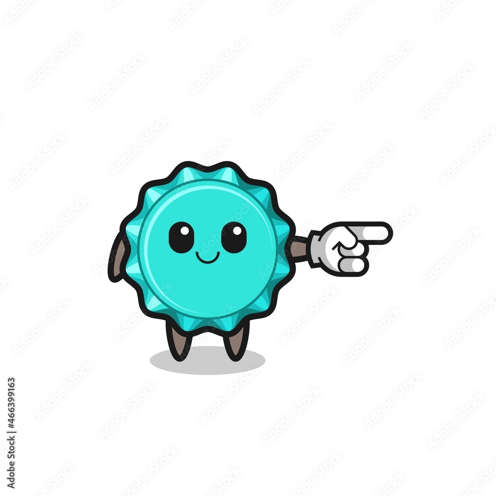 bottle cap mascot with pointing right gesture bottle cap mascot with pointing right gesture