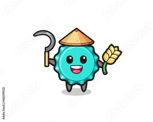 bottle cap Asian farmer holding paddy