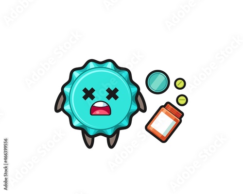 illustration of overdose bottle cap character