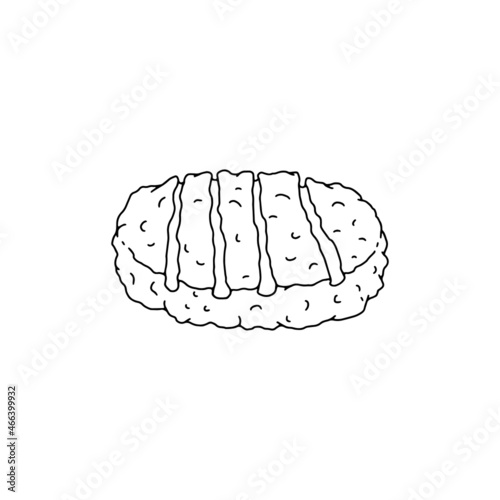 Burger patty minced meat grilled at barbecue, doodle style vector illustration