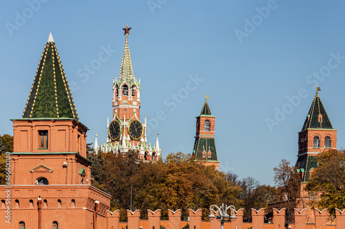 Towers and wall of Moscow Kremlin, Russia