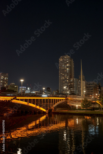 大阪中之島・ライトアップされる天神橋と大阪の夜の街並み