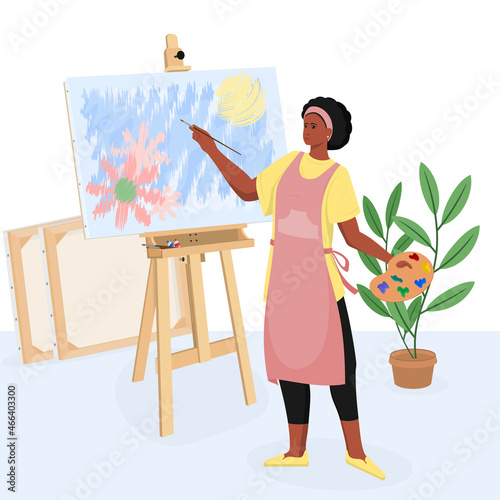 Woman artist painting shadow canvas