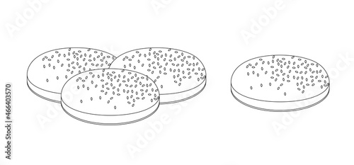 Sesame buns on a white background. Black outline.
