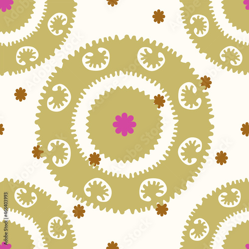 Suzani seamless pattern - Urgut style suzani pattern - beige color, traditional textile product in Central Asia, used in home interior and fashion industry photo