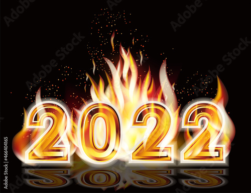 Fiery new 2022 year greeting card, vector illustration