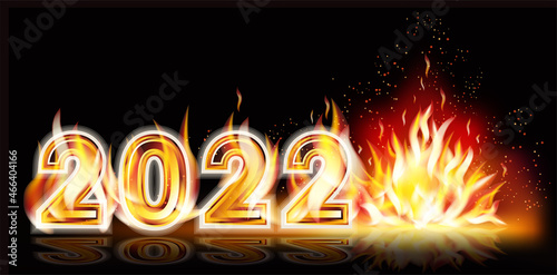 Fire 2022 new year invitation card, vector illustration
