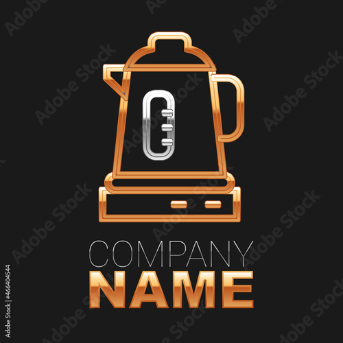 Line Electric kettle icon isolated on black background. Teapot icon. Colorful outline concept. Vector